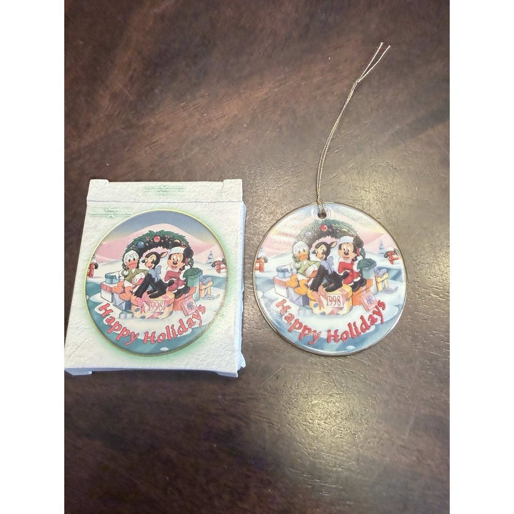 Walt Disney World Disc Ornaments mini Plate happy Holidays 1998